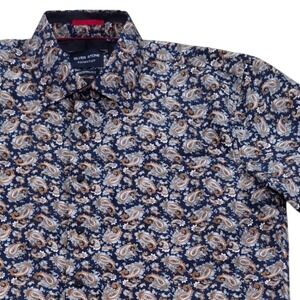 Silver Stone Collection Mens L Paisley Modern Fit Short Sleeve Button Down Shirt